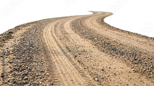 Dirt Road Tire Tracks Isolated winding dirt road with car tire tracks made of gravel and sand pathway