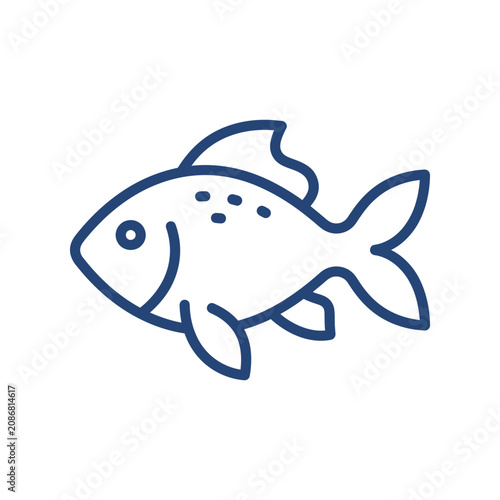 Photos Simple Blue Line Icon of a Goldfish Swimming - Vector Illustration