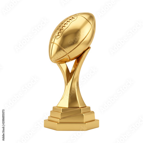 Golden American Football Trophy Award Isolated Transparent Background