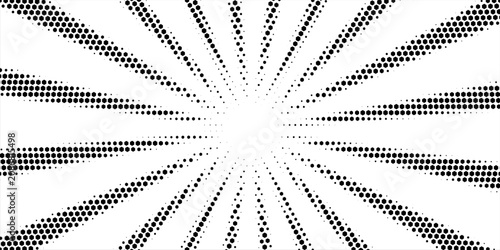 Tableau sur toile High-contrast black and white halftone sunburst with radial rays creating a vintage comic book style background; bold graphic texture ideal for posters, flyers, web headers, and pop-art designs