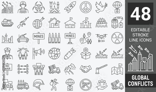 Quadro su tela Global Conflicts web icons in line style
