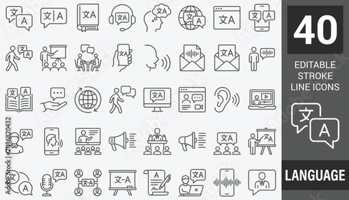 Foto Language web icon set in line style