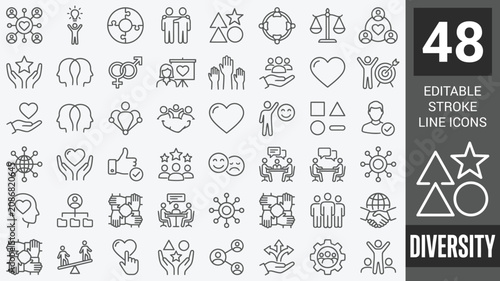 Bild auf Leinwand Diversity web icons in line style