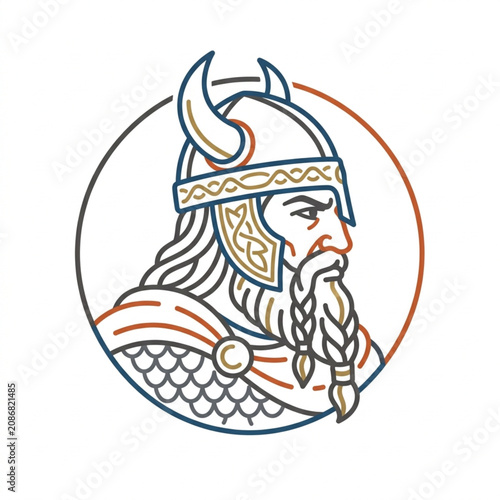 Schilderij op canvas Viking warrior profile illustration with helmet and beard.