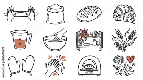 Baking and Cooking Process Icons Set.
