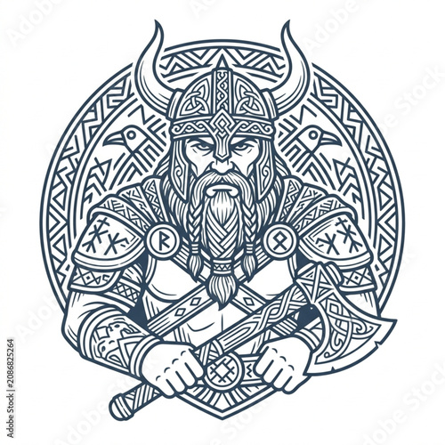 Photos Viking Warrior with Axe and Helmet.