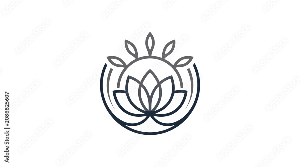 Fototapeta premium Corporate Minimalist Logo Design Featuring a Stylized Lotus Flower with Leaves in Monochromatic Gray Scale