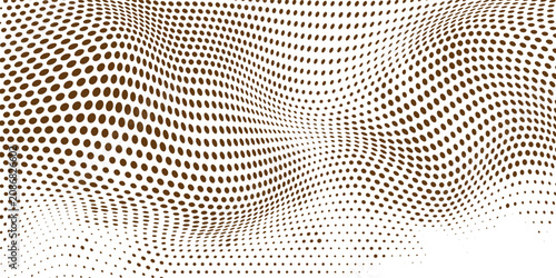 Tableau sur toile Abstract wavy halftone dots pattern vector, distorted brown dotted gradient background, vintage optical illusion texture isolated on white
