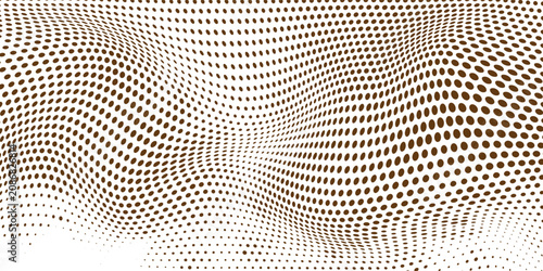 Tableau sur toile Abstract wavy halftone dots pattern vector, distorted brown dotted gradient background, vintage optical illusion texture isolated on white