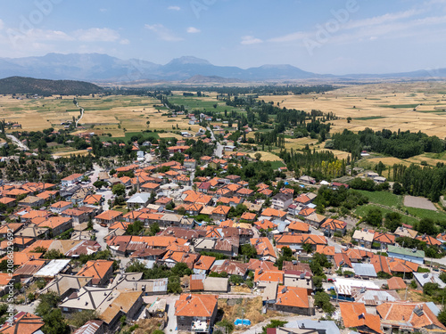 Village architecture in Seydiehir Konya with fields and mountains