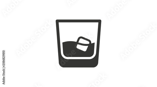 Konstfotografi Whiskey glass with ice cube icon, simple flat design
