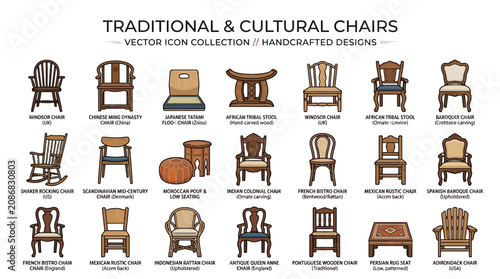 Obraz na plátně Traditional and Cultural Wooden Chairs.