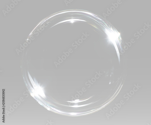 Obraz na płótnie Floating transparent soap bubble with realistic glossy glass reflection crystal