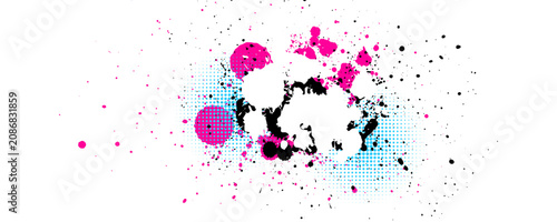 Quadro em tela pink blue black ink watercolor brush painting dropped splatter splash artistic g