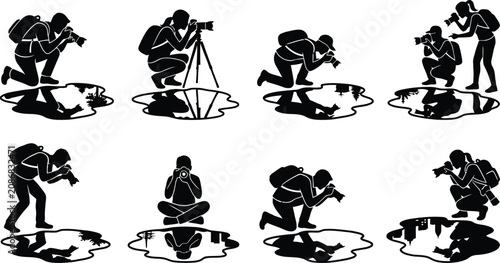 Canvastavla Photographer capturing creative shots in water puddles