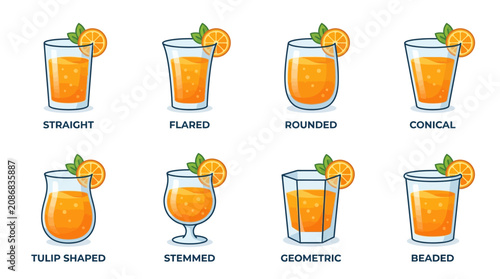 Different types of cocktail glasses.