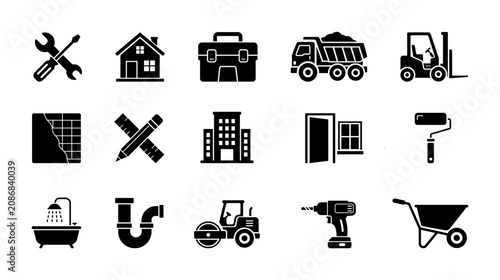 Building and Construction Icons, construction icon, building icons, Flat Vector Icon Set for Tools, Equipment, Architecture and Home Repair