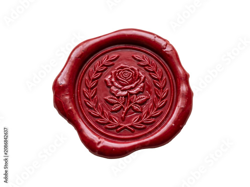 Red Wax Seal Stamp Featuring Embossed Rose Flower With Leaves On A Transparent Background