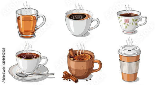 Fotografía Set of hot coffee and tea vector illustration design on a white background for c