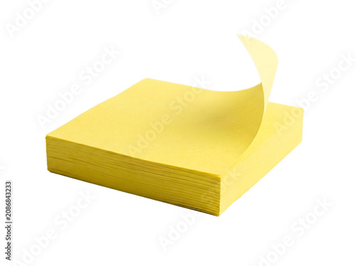 Stack Of Yellow Adhesive Notes With A Peeled Up Corner On A Pure Isolated Transparent Background