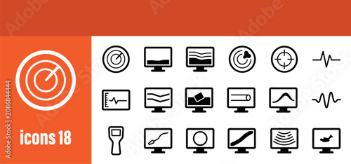 Foto Ground Penetrating Radar (GPR) and Geophysical Detection Outline Icons Set