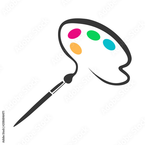Illustration of painting tools: a color palette and a brush