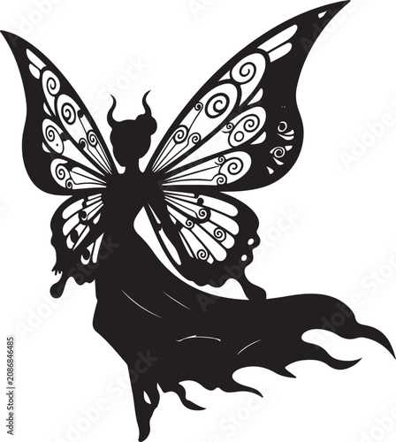 Black silhouette of a fairy with butterfly wings