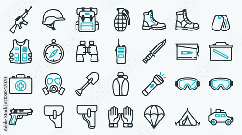 Obraz na płótnie Military and Tactical Equipment Icon Set
