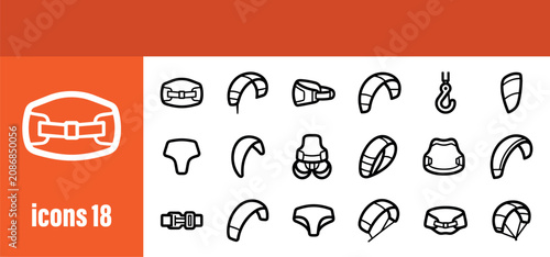 Foto Kiteboarding Water Sport Line Icons Set