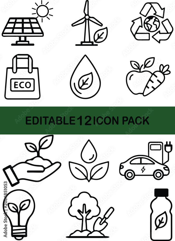 Fototapeta premium Eco Sustainability Line Icons Pack