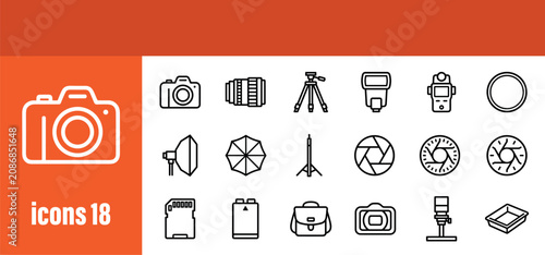 Foto Photography Equipment Outline Icons Set