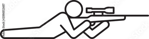 Konstfotografi Sniper aiming position outline, minimal marksman stance symbol for tactical mili
