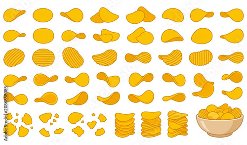 Tableau sur toile Premium potato chips vector pack with crispy snack icons isolated on white