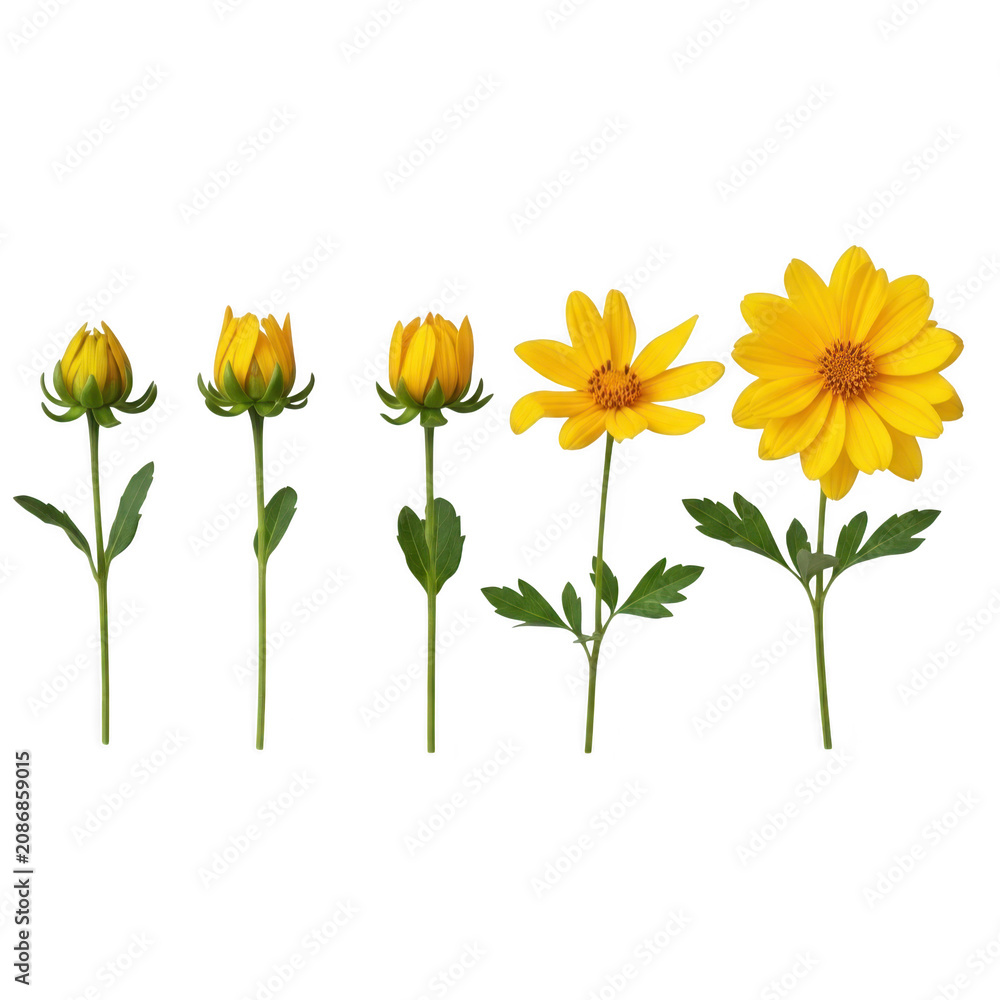 Fototapeta premium A series of yellow flowers growing in different stages of bloom