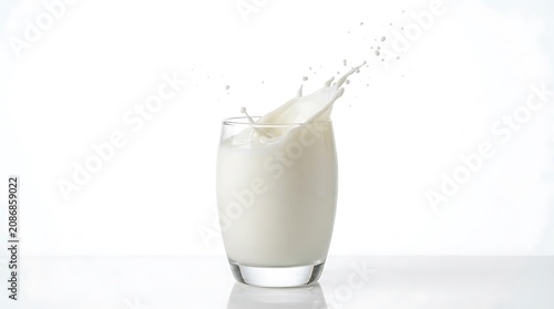 Milk splash, dairy drink, white liquid, glass container, healthy beverage