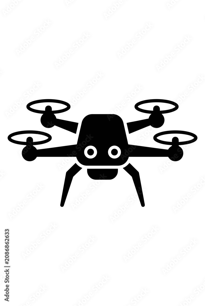 Fototapeta premium Black Drone Icon - Quadcopter Silhouette on White Background