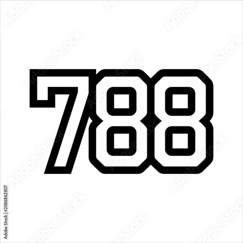 Black Number 788 Graphic Design, Bold Font, Isolated on White Background