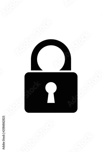 Black Padlock Icon Isolated on White Background, Security Concept