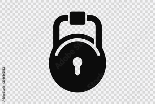 Black padlock icon on transparent background, security and protection symbol