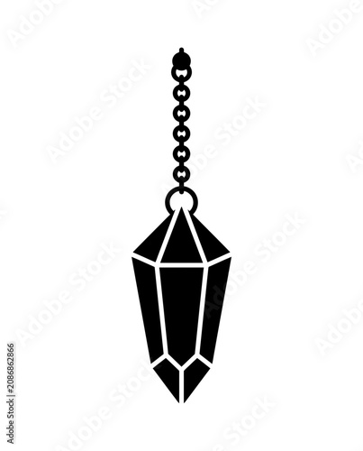 Black Pendulum Crystal Gemstone Hanging on Chain Silhouette