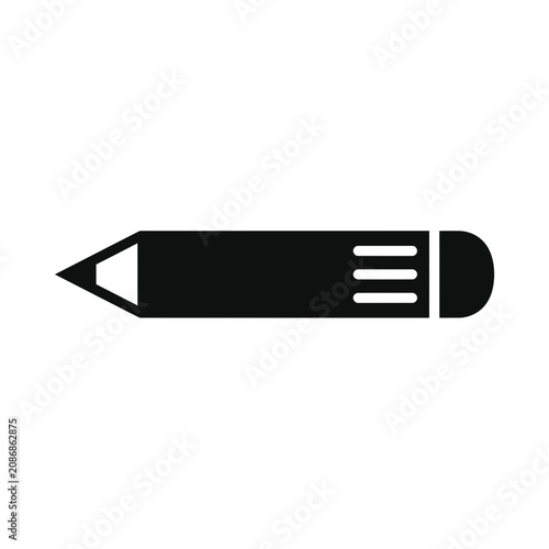 Black pencil icon on white background, symbol for writing, drawing, education, creativity