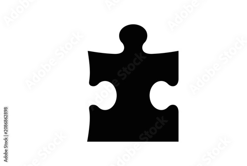 Black Puzzle Piece Silhouette Icon Isolated on White Background