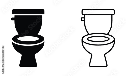 Bathroom / restroom toilet seat flat icon for apps and websites. Toilet icon set with black and white silhouette styles for design. 