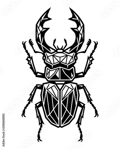 Принти на полотні Geometric Stag Beetle Illustration - Black and White Abstract Insect Art