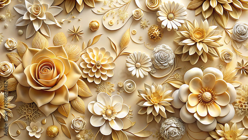Sophisticated gold and cream floral composition with background