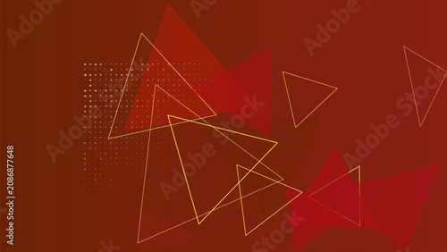 Geometric shapes, red background, abstract triangles, gold lines