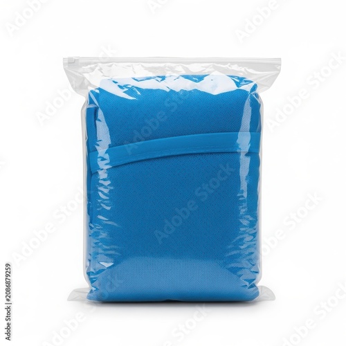 Blue Medical Gown in Clear Plastic Packaging