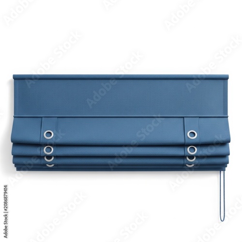 Blue Roman Blinds Partially Drawn on White Background