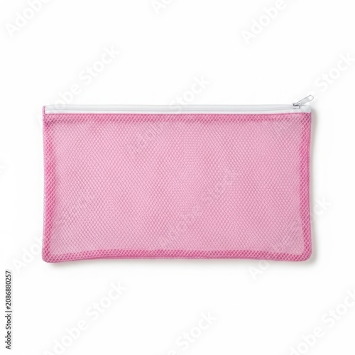 Pink Mesh Zipper Pouch on White Background