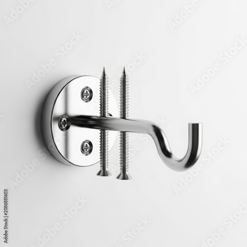 Chrome Coat Hook with Balanced Screws on White Wall